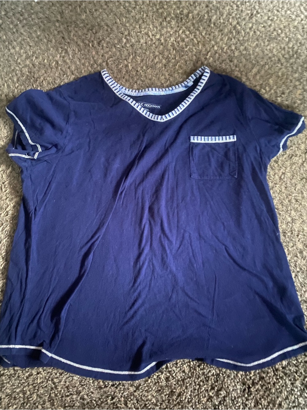 Navy Short Sleeve Pocket Tee with Striped Trim pajamas set